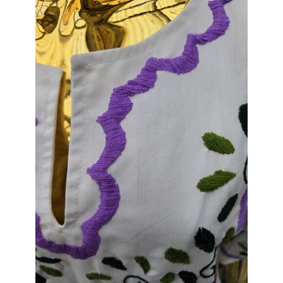 Vintage 1970s Mexican Embroidered Folk Dress – Boho Floral Puebla Tunic Size 8 - Picture 15 of 15
